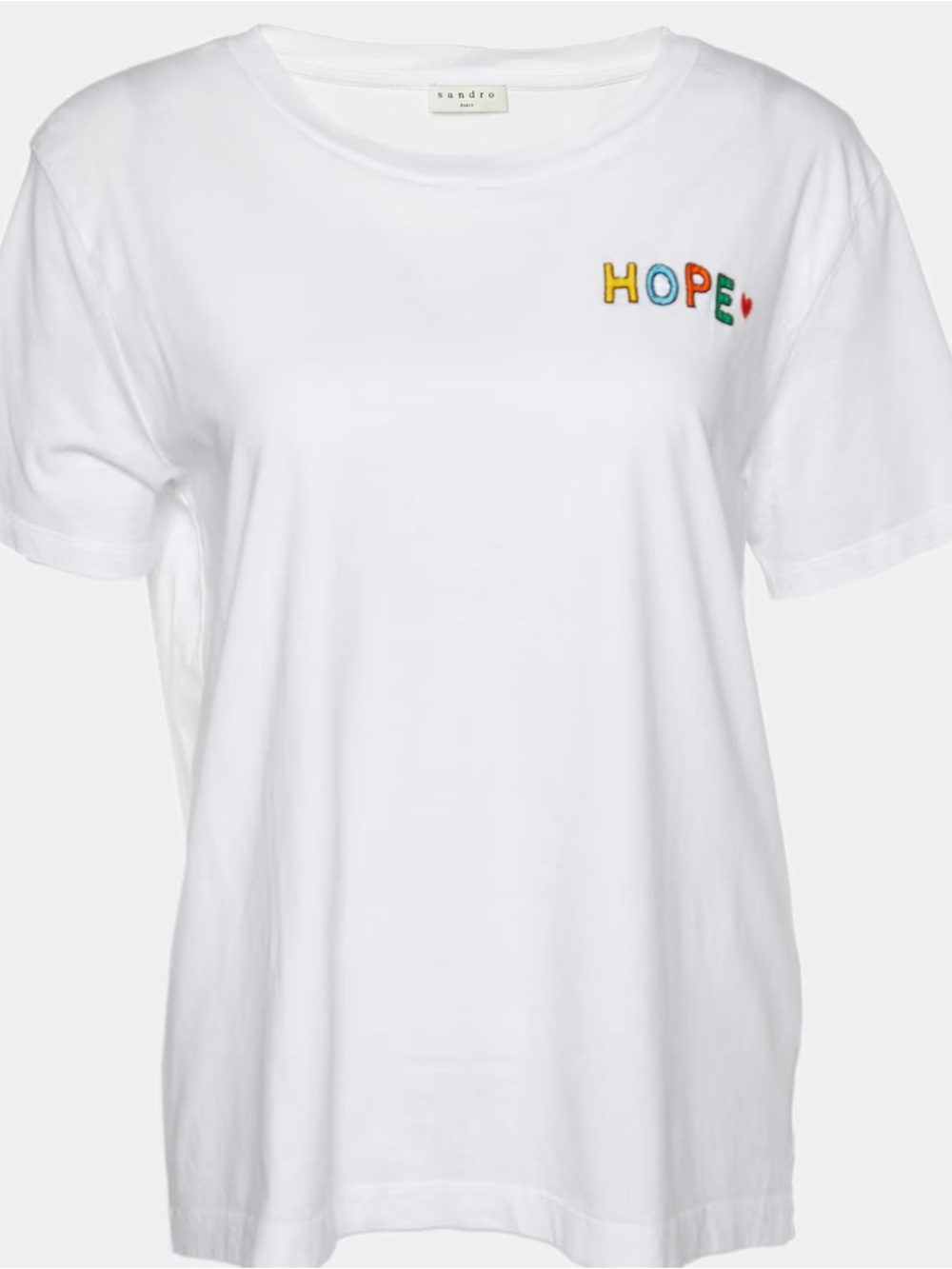 Sandro White 'Hope' Embroidered Crew Neck Tee Size Small